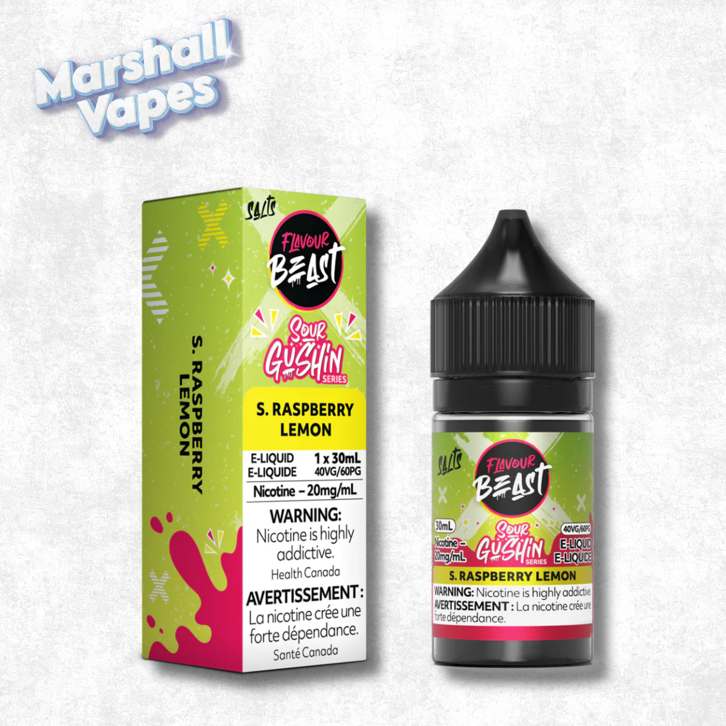 Flavour Beast E-Liquid Sour Gushin Raspberry Lemon nicotine salt e-liquid raspberry lemon sour flavour