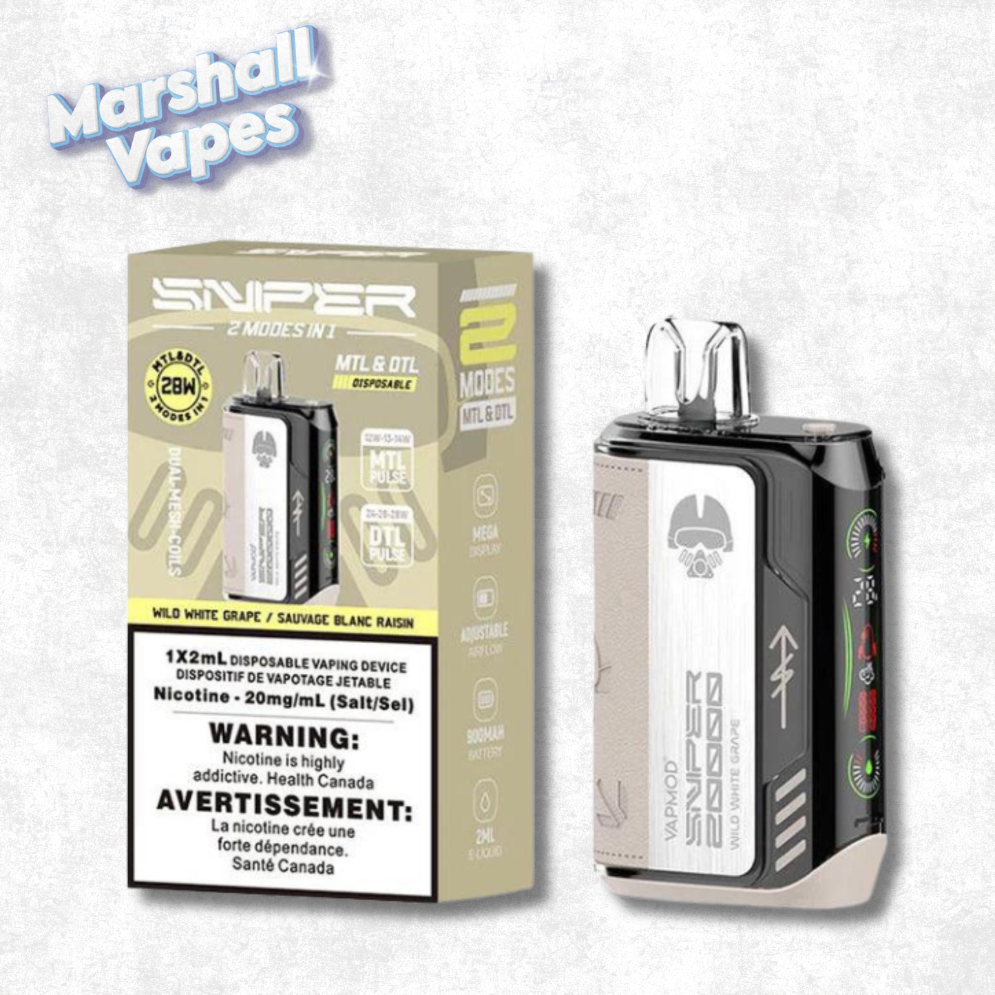Sniper Disposable Wild White Grape disposable vape crisp white grape flavour smooth draw high puff device