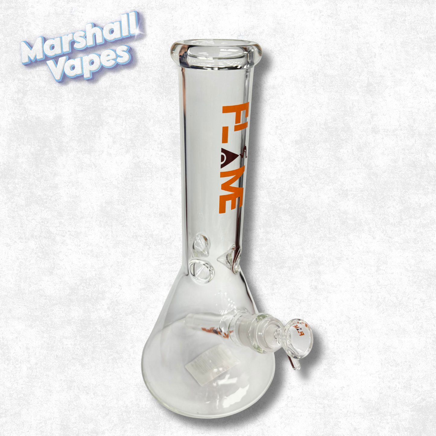 12" Flame Wide Bottom Glass Bong Orange Accent