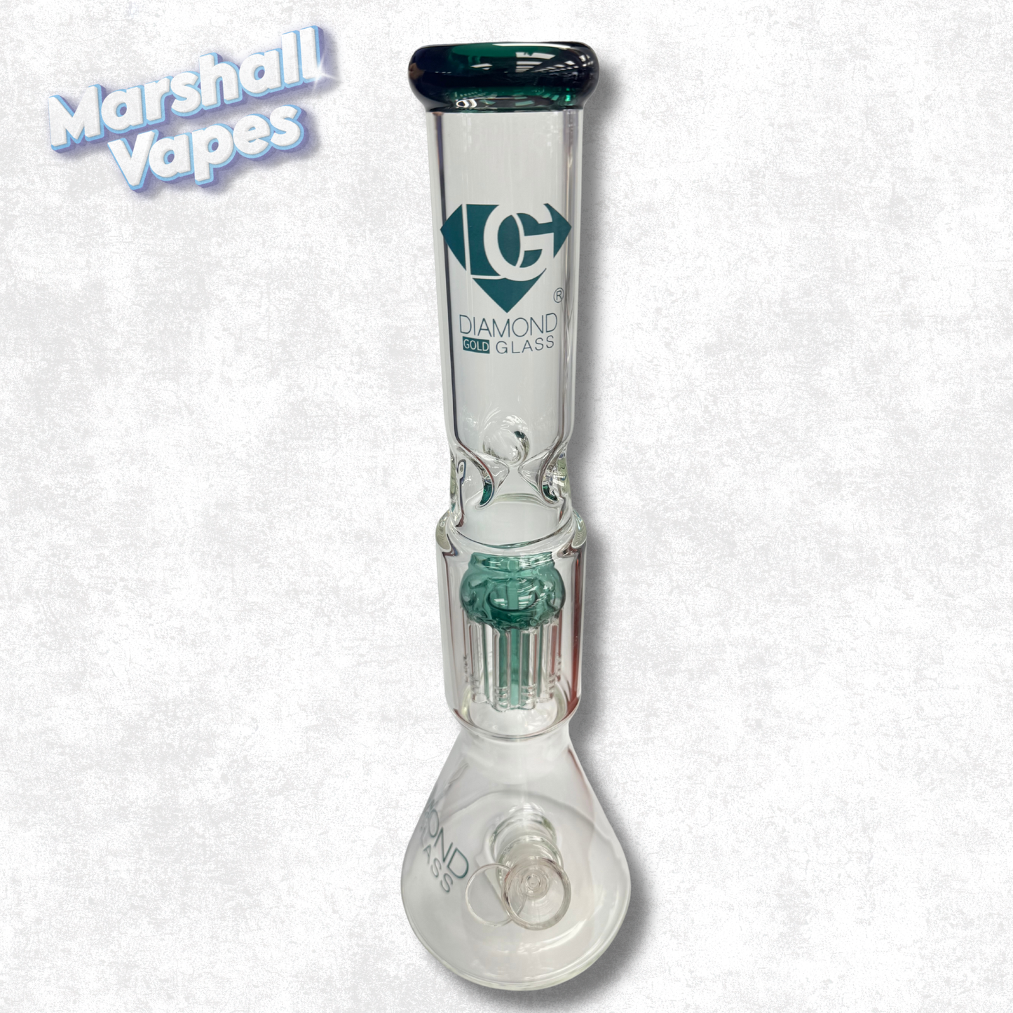 16" Diamond Gold Glass Bong Turquoise Accent