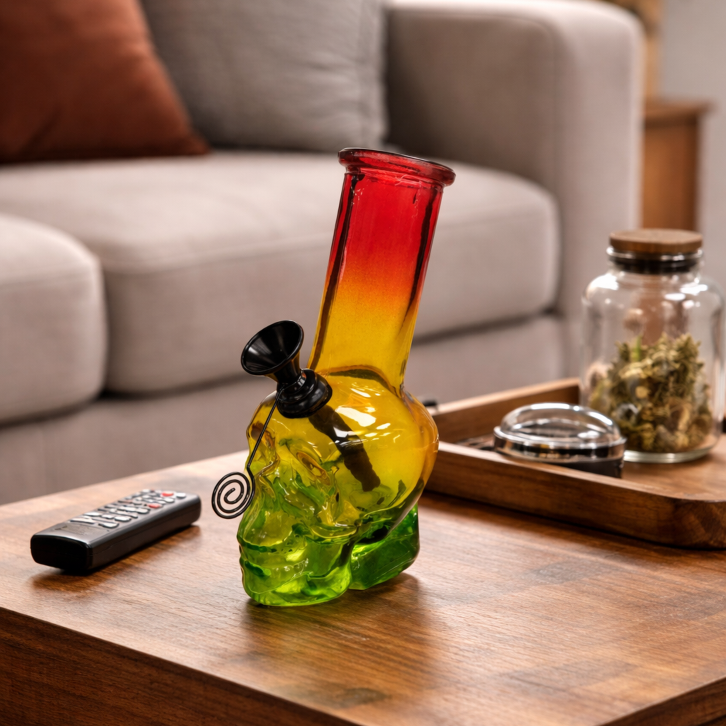 5.5" Jamaican Colored Glass Skull Bong
