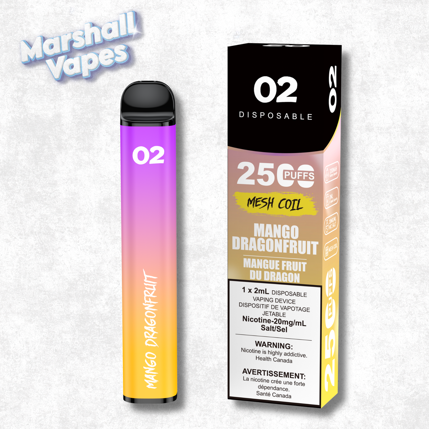 O2 Disposable Mango Dragonfruit disposable vape mango and dragonfruit flavour blend smooth draw high puff device
