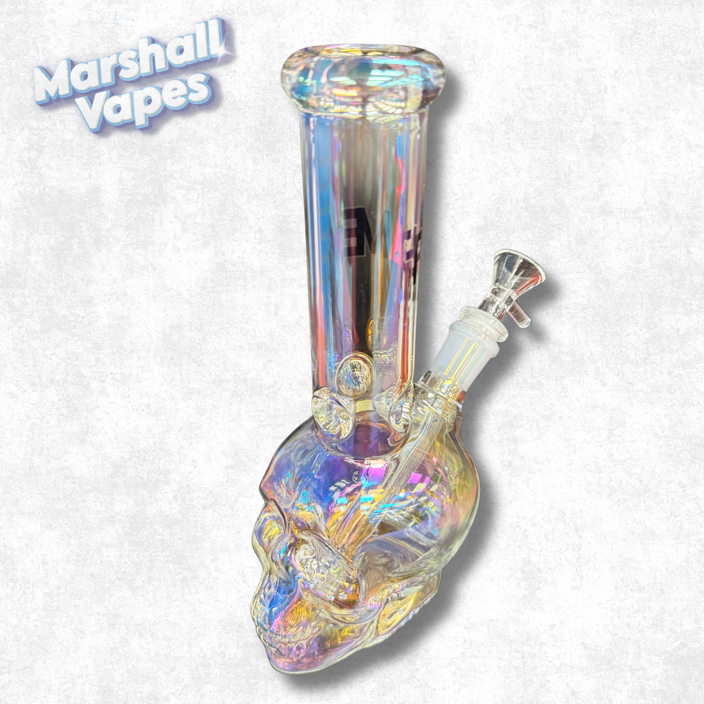 9.5" Skull Glass Bong (Clear with Oil Spill Accents)