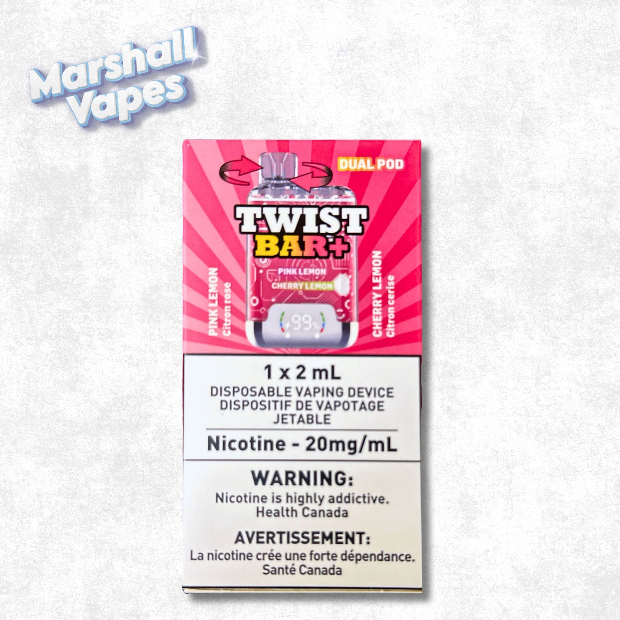 Twist Bar+ Disposable Pink Lemon & Cherry Lemon Marshall Vapes Twist Bar+ Disposable Pink Lemon & Cherry Lemon Marshall Vapes
