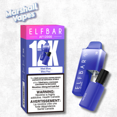 ElfBar 12K Disposable Mad Blue, bold blue raspberry flavour, 2mL 20mg 12000 puffs