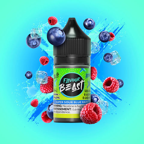 Flavour Beast E-Liquid Super Sour Blue Razz, tangy blue raspberry ice flavour, 30ml 20mg nicotine salt