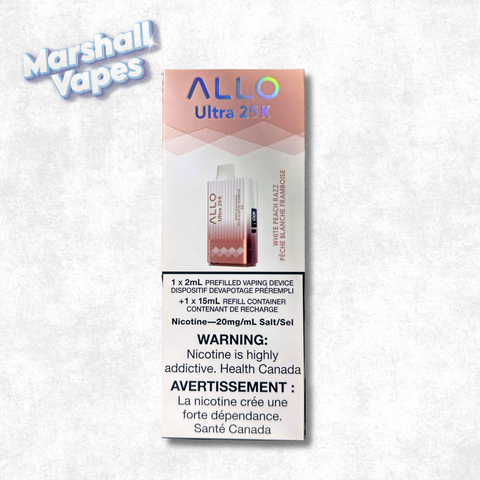 White Peach Razz Allo Ultra 25K disposable vape device
