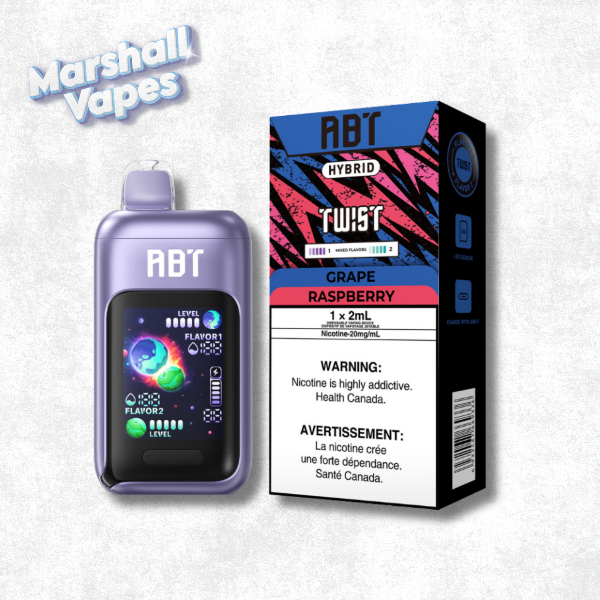 ABT TWIST Disposable Grape and Raspberry 32000 puffs 20mg nicotine salt disposable vape dual flavour grape and raspberry high puff device smooth draw