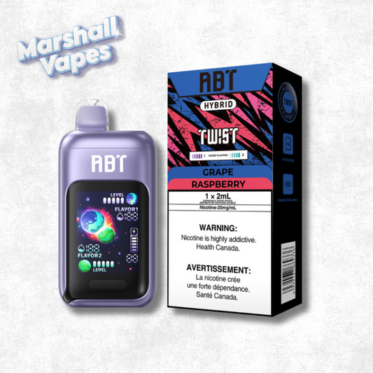 ABT TWIST Disposable Grape and Raspberry 32000 puffs 20mg nicotine salt disposable vape dual flavour grape and raspberry high puff device smooth draw