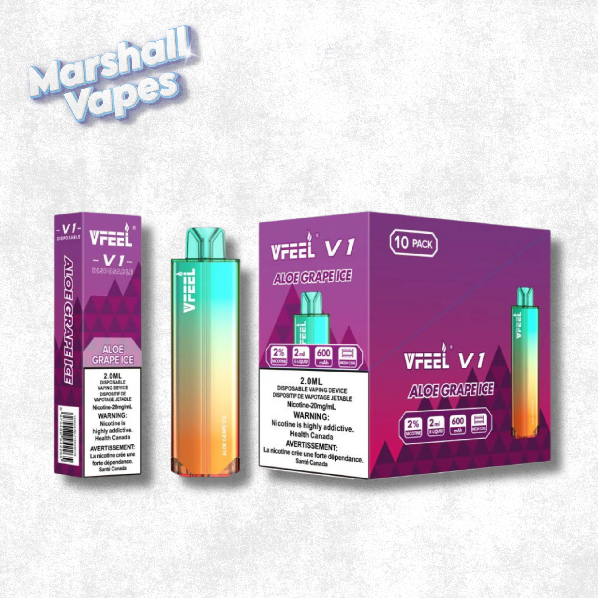 VFEEL V1 Disposable Aloe Grape Ice Marshall Vapes VFEEL V1 Disposable Aloe Grape Ice Marshall Vapes