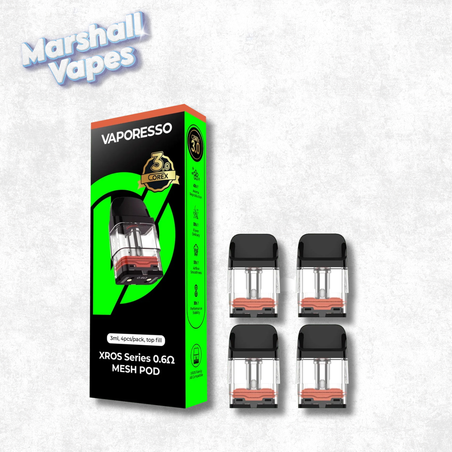 Vaporesso Corex 3.0 Replacement Pods – 0.6Ω Mesh (4 Pack, 2mL, XROS Series)