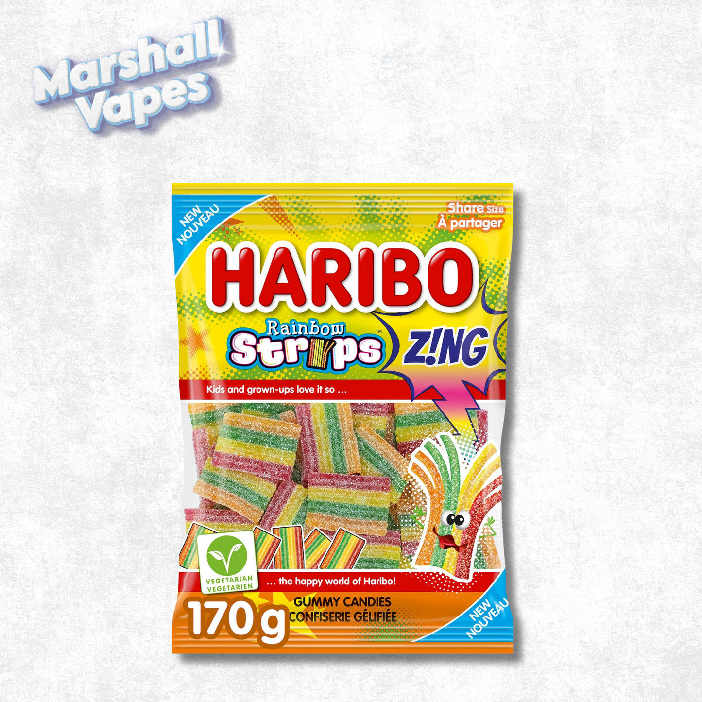 Haribo Rainbow Strips Gummy Candy – 170g Bag