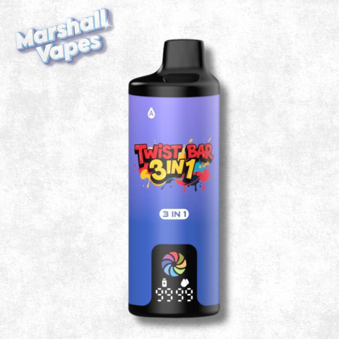 Twist Bar 3-in-1 vape, Grape Ice + Blueberry Razz + Wild White Grape, 20mg 2mL