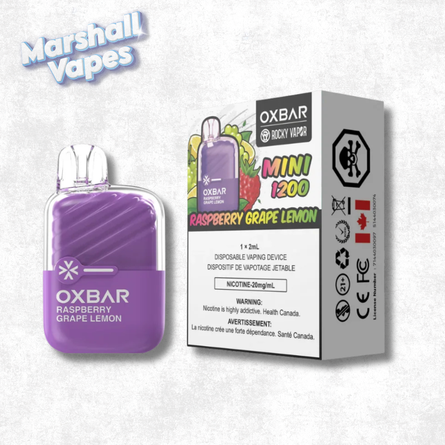OXBAR Mini 1200 Raspberry Grape Lemon