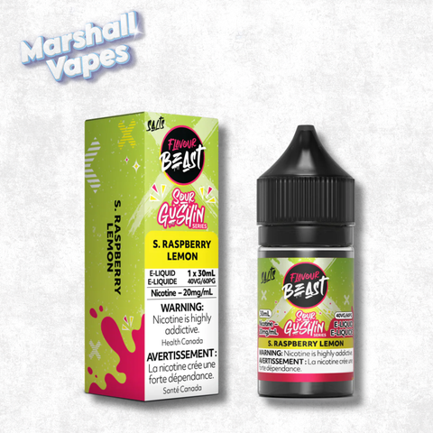 Flavour Beast E-Liquid Sour Gushin Raspberry Lemon nicotine salt e-liquid raspberry lemon sour flavour
