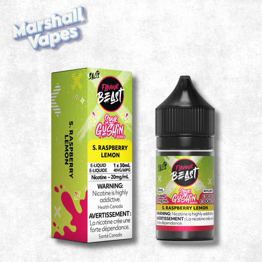 Flavour Beast E-Liquid Sour Gushin Raspberry Lemon nicotine salt e-liquid raspberry lemon sour flavour