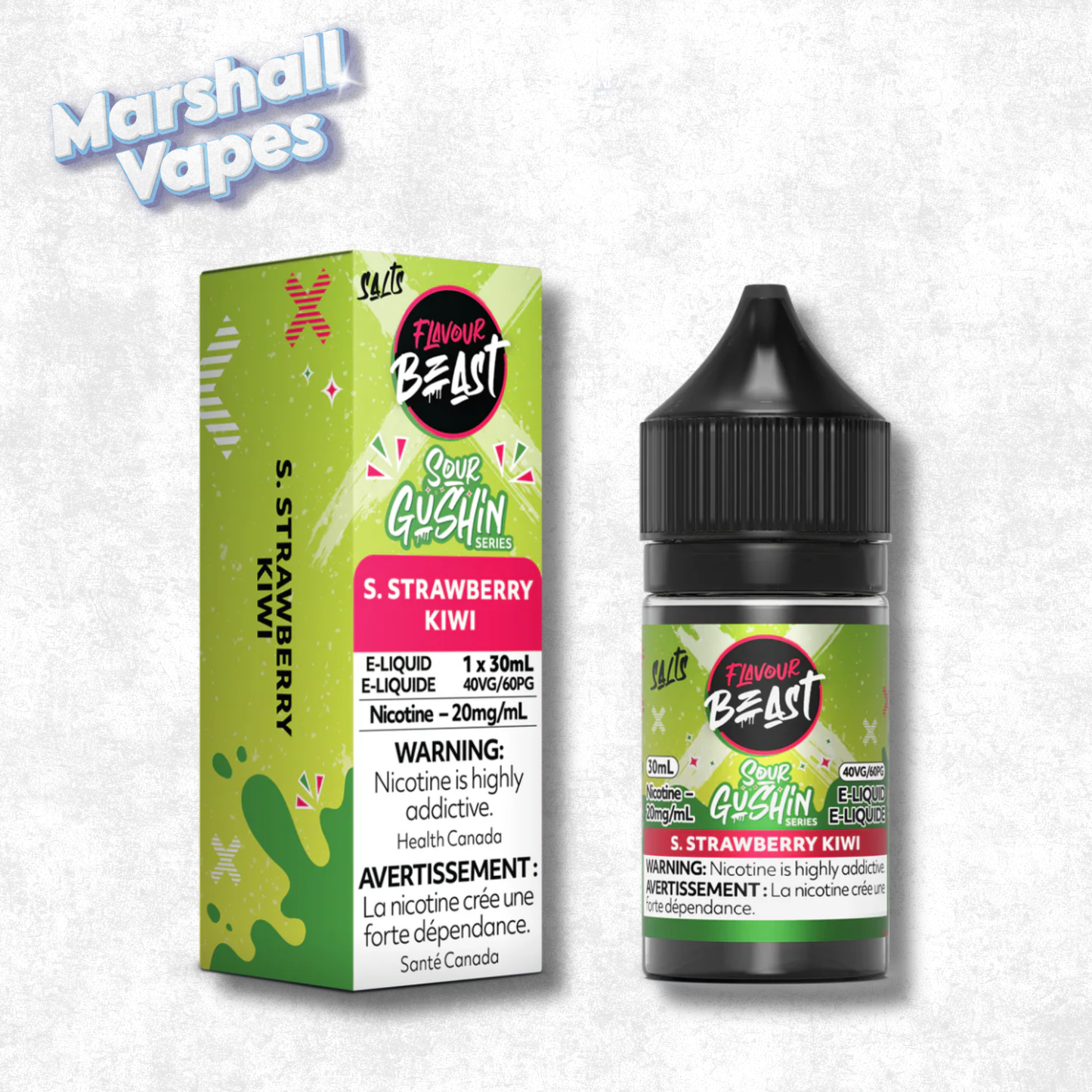 Flavour Beast E-Liquid Sour Gushin Strawberry Kiwi nicotine salt e-liquid strawberry kiwi sour flavour