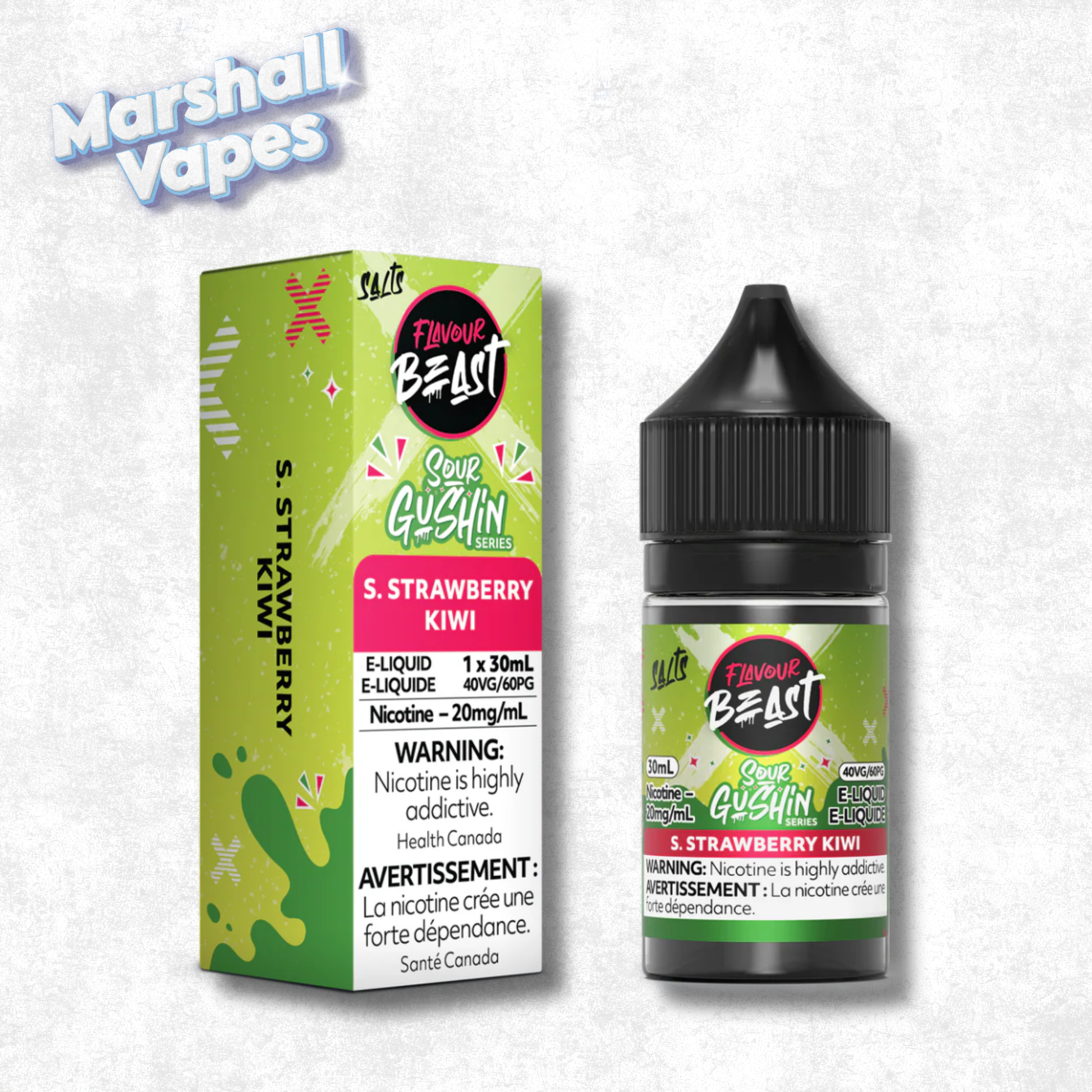 Flavour Beast E-Liquid Sour Gushin Strawberry Kiwi nicotine salt e-liquid strawberry kiwi sour flavour