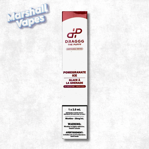 Draggg Pomegranate Ice disposable vape, sweet tart pomegranate ice flavour, 2mL 20mg intense nicotine