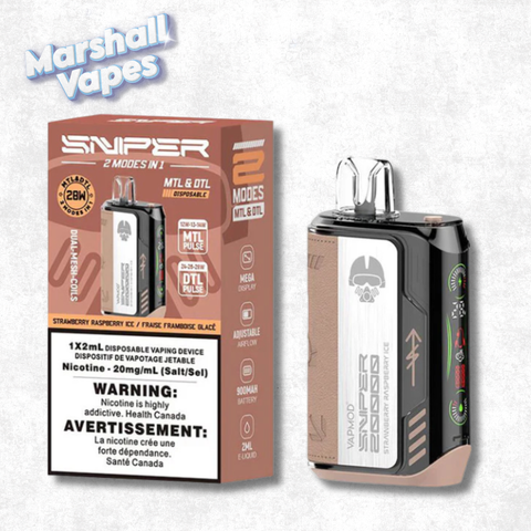 Sniper Disposable Strawberry Raspberry Ice disposable vape sweet strawberry and raspberry flavour with cooling ice smooth draw high puff device