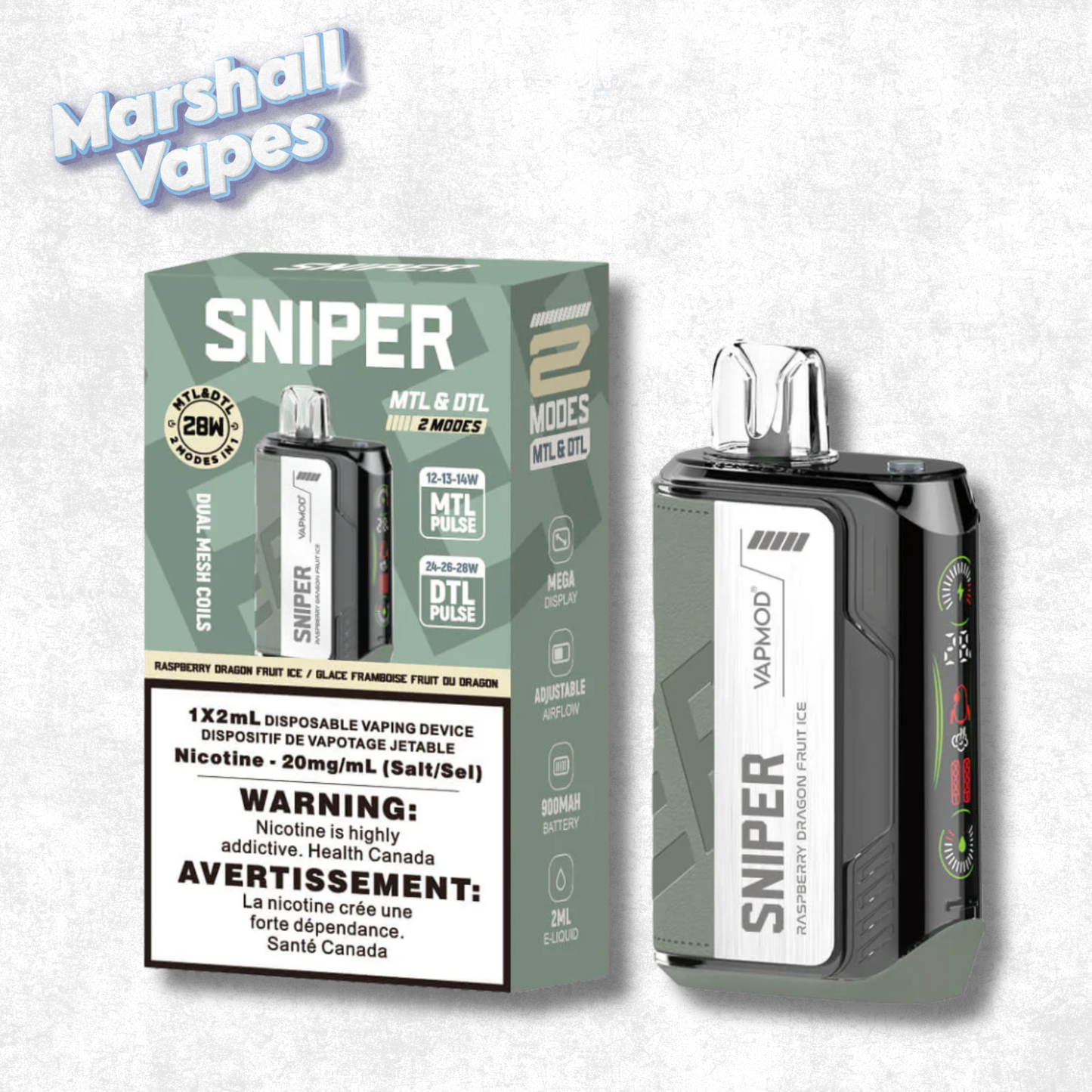 Sniper Disposable Raspberry Dragon Fruit Ice disposable vape sweet raspberry and dragon fruit flavour with cooling ice smooth draw high puff device
