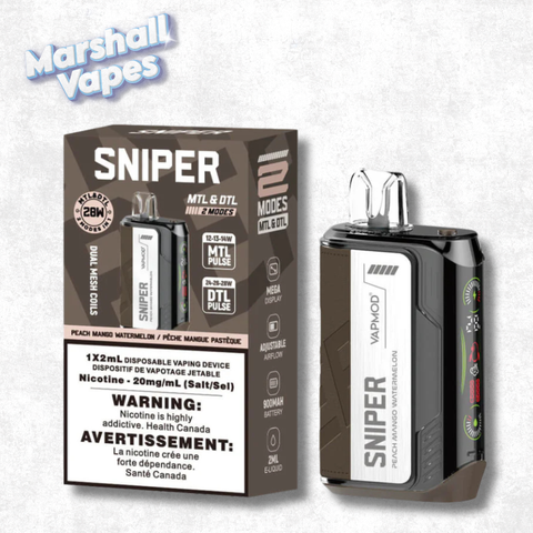 Sniper Disposable Peach Mango Watermelon disposable vape peach mango and watermelon flavour blend smooth draw high puff device