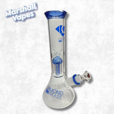 10.5" Blue Diamond Gold Glass Bong