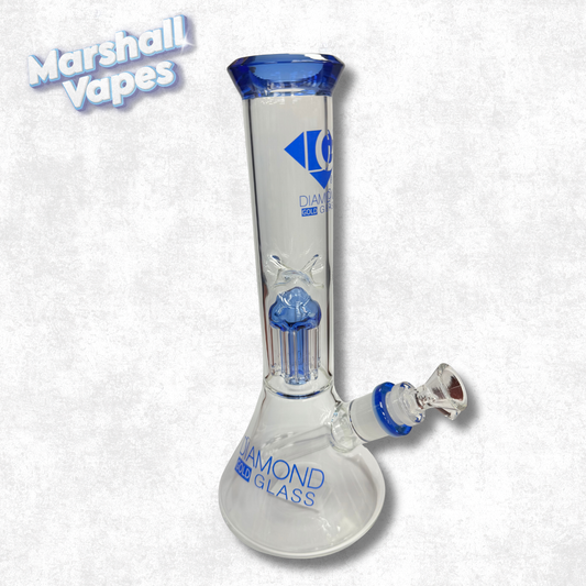 10.5" Blue Diamond Gold Glass Bong