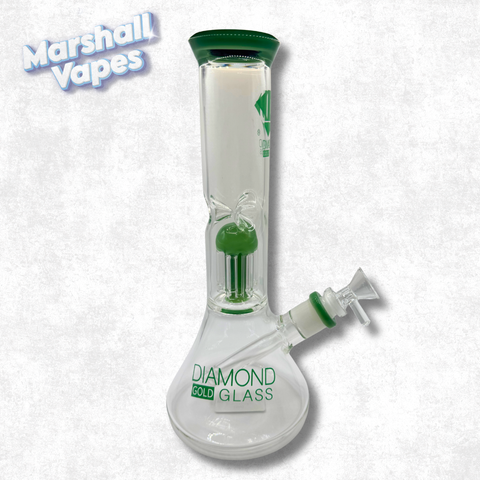 10.5" Green Accent Diamond Gold Glass Bong