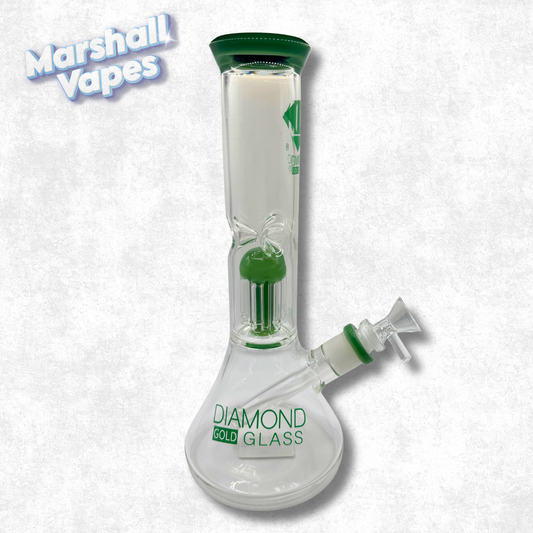 10.5" Green Accent Diamond Gold Glass Bong