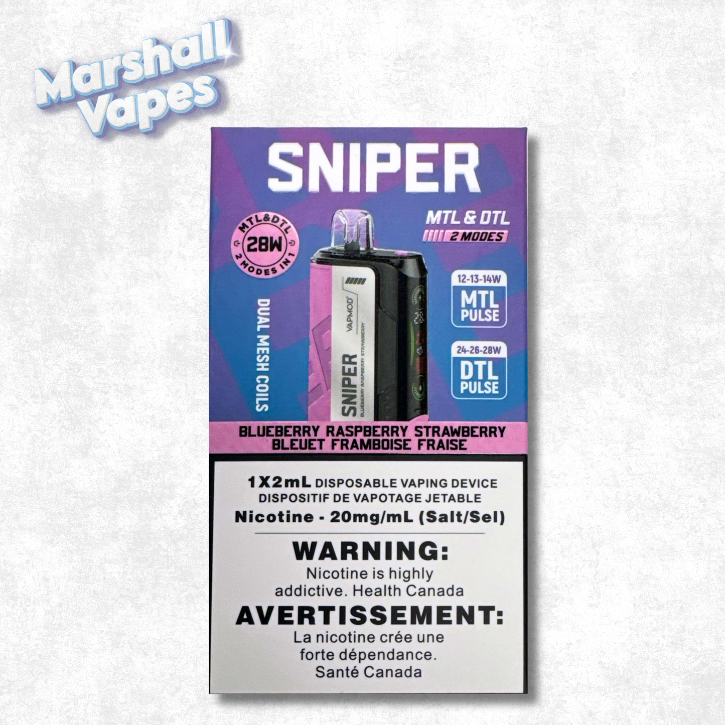 Sniper Disposable Blueberry Raspberry Strawberry triple berry flavour disposable vape smooth draw high puff device