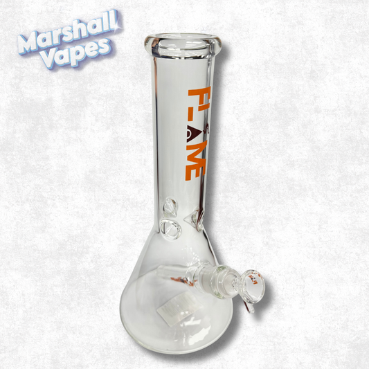 12" Flame Wide Bottom Glass Bong Orange Accent
