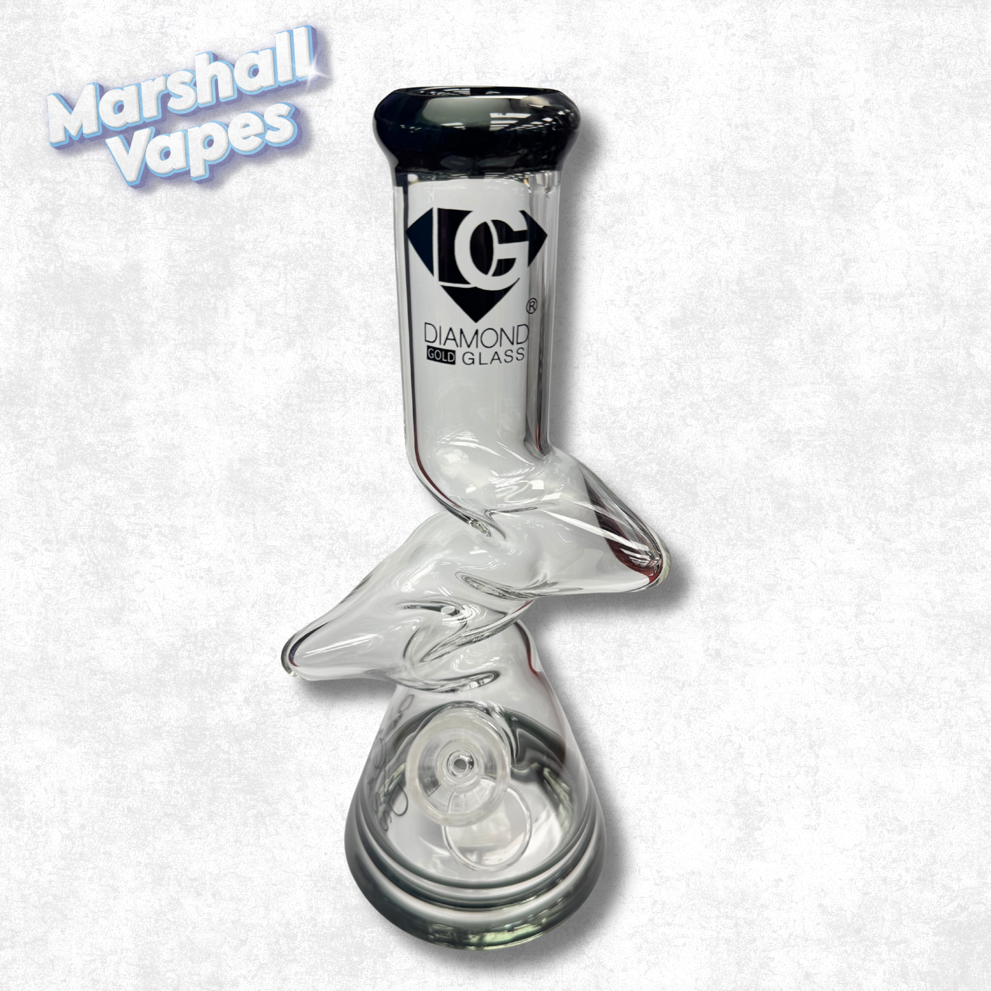 11" Diamond Gold Glass Bong Zig Zag Black