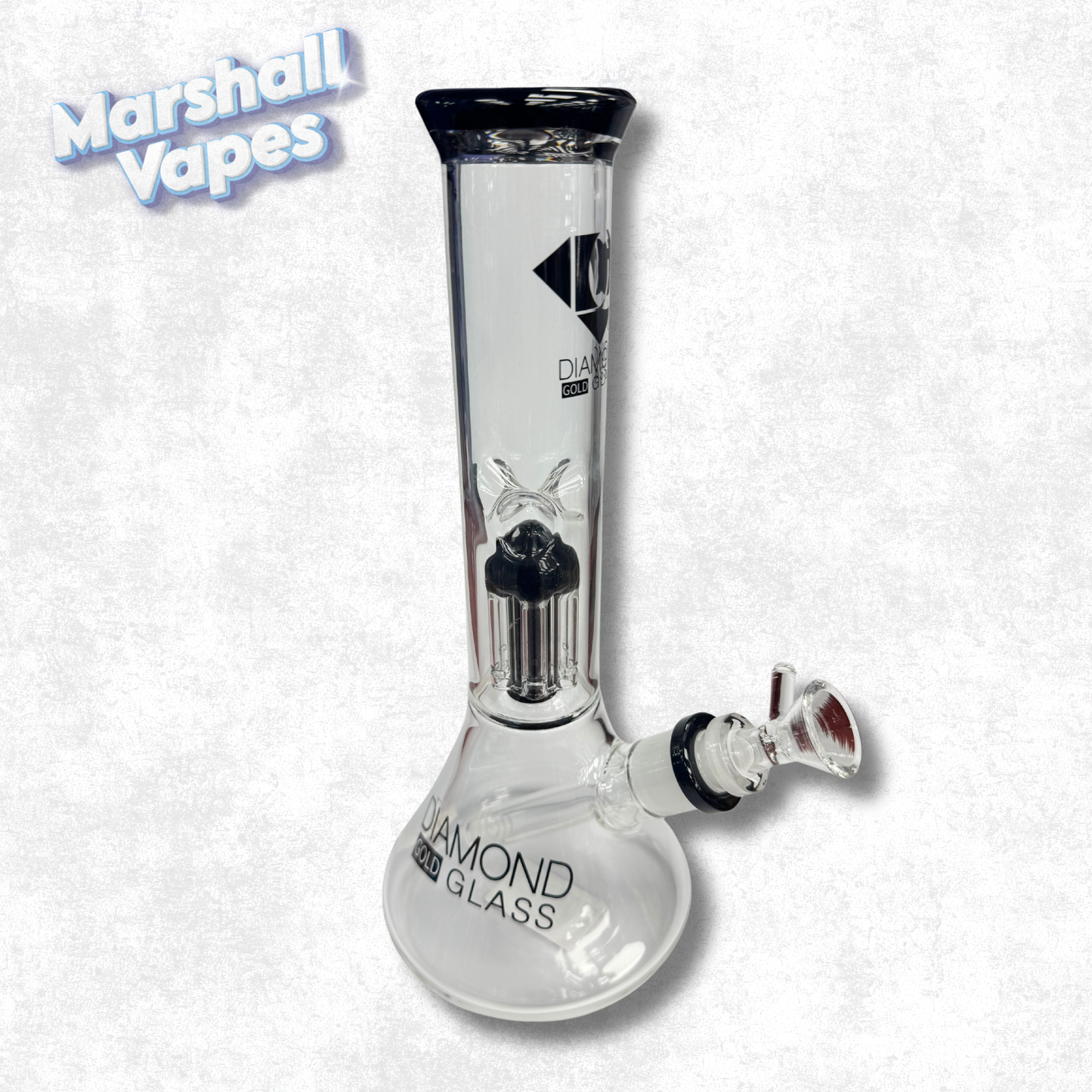 11" Diamond Gold Glass Bong (Wide Bottom, Black)
