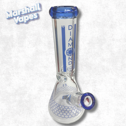 12" 9mm Diamond Glass Bong (Blue Accent, Thick)