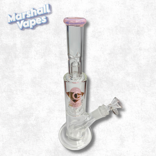 10.25" Diamond Gold Glass Bong (Pink Accent)