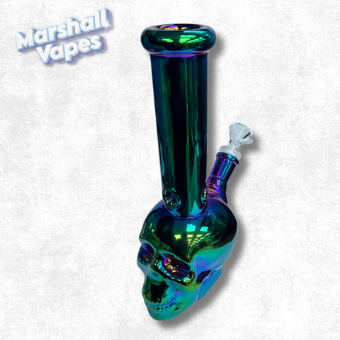 9.5" Skull Glass Bong (Oil Spill, Non-Clear)