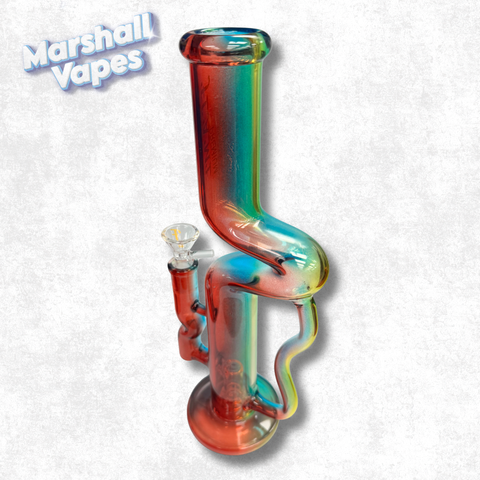 12" Flame Glass Bong (Red/Blue/Yellow Accent, Squiggly)