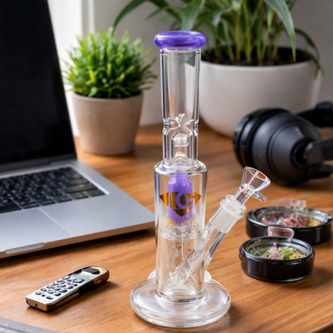 10.25" Diamond Gold Glass Bong (Purple Accent)