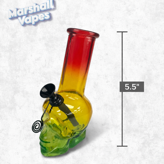 5.5" Jamaican Colored Glass Skull Bong