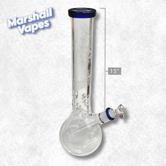15" Dragon Graphic Flame Bong (Wide Tip, Blue Accents)