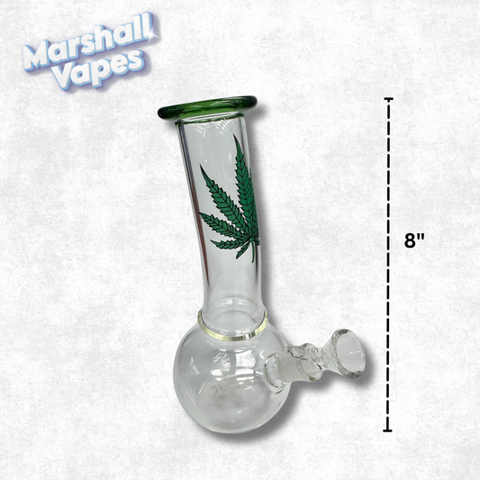 8" Round Bottom Glass Bong (Weed Logo)