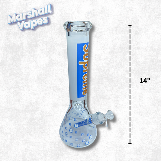 14" Louis Vuitton x Supreme Glass Bong (Blue & White)