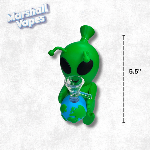 5.5" Green Alien Silicone Bong (Holding Earth)