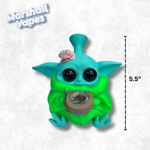 5.5" Baby Yoda Silicone Bong (Green Cloak)