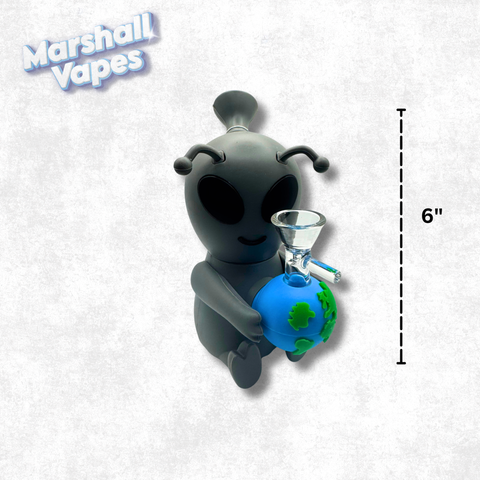 6" Gray Alien Holding Earth Silicone Bong