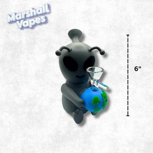 6" Gray Alien Holding Earth Silicone Bong