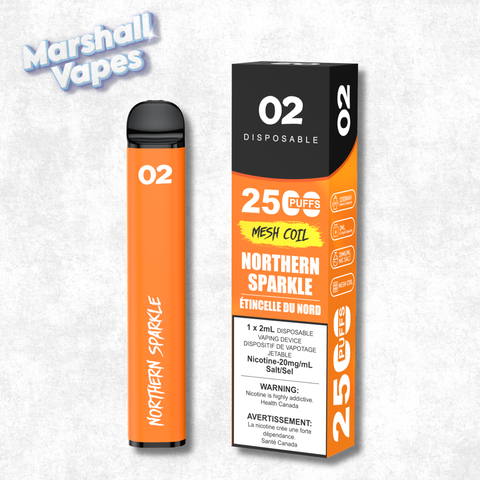 O2 Disposable Northern Sparkle disposable vape citrus soda flavour blend smooth draw high puff device