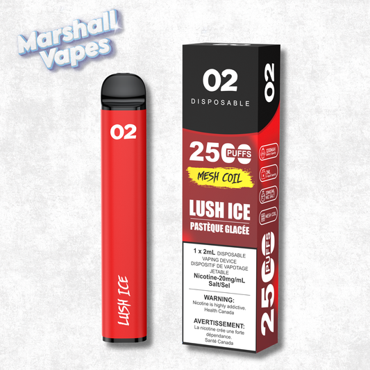 O2 Disposable Lush Ice disposable vape watermelon flavour with cooling ice smooth draw high puff device
