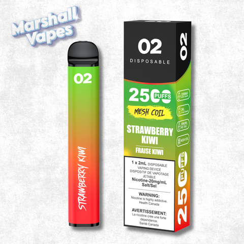 O2 Disposable Strawberry Kiwi disposable vape strawberry and kiwi flavour blend smooth draw high puff device